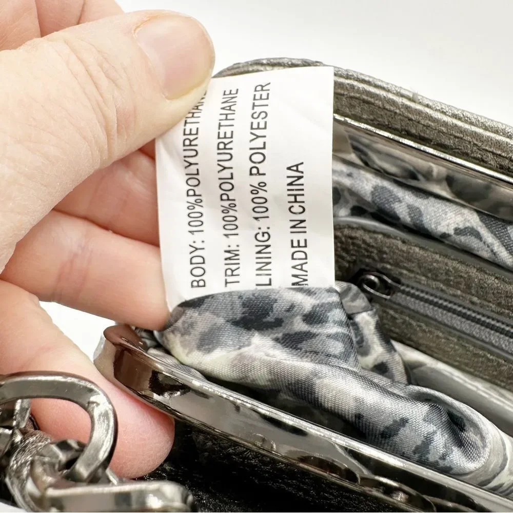 Big-buddha Pewter/Metallic Clutch With‎ Chain Accent Wristlet Vegan Leather